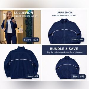 Lululemon Ribbed Baseball Track Jacket Midnight Navy Blue Size 6